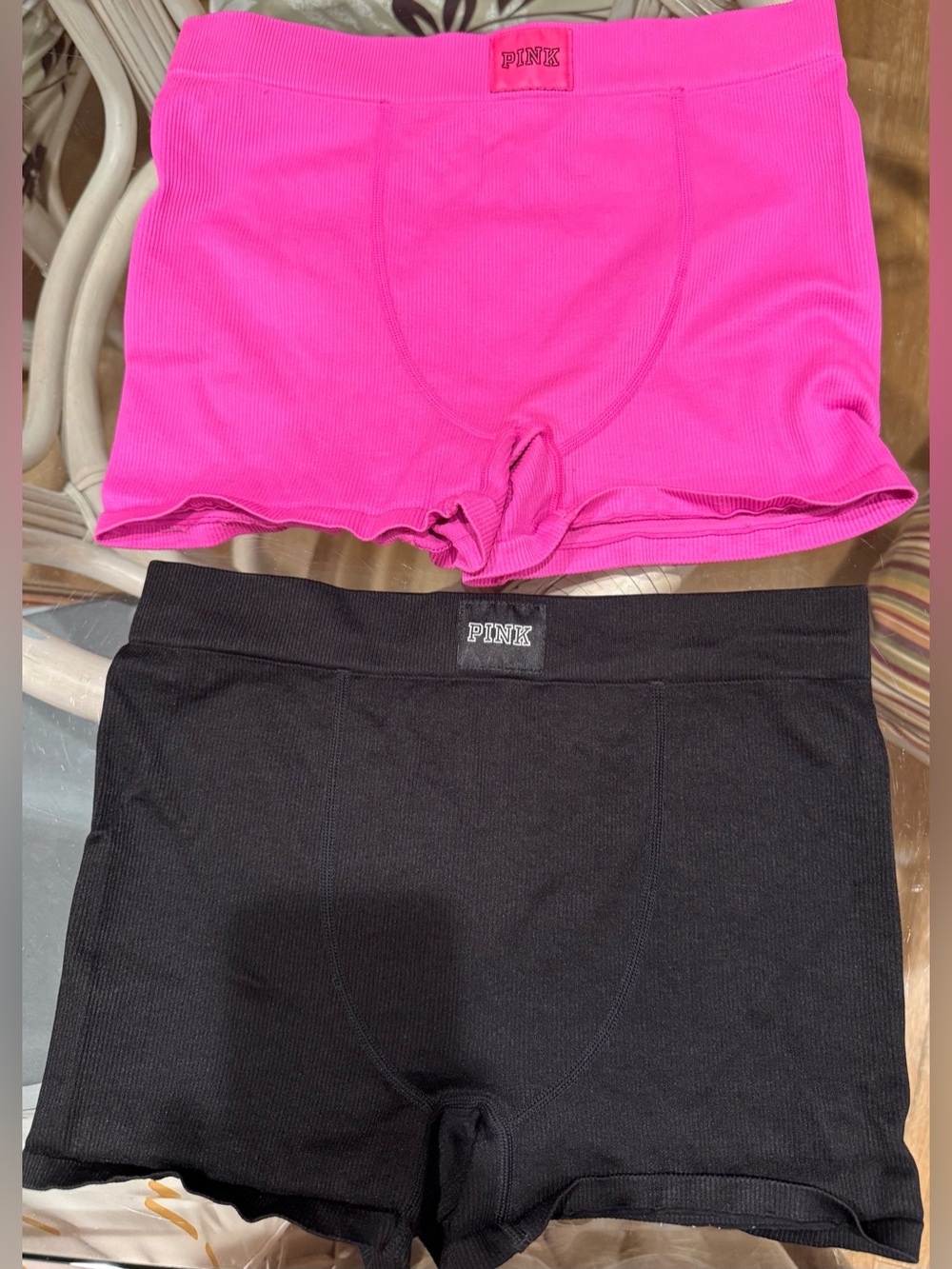PINK Victoria's Secret Ribbed Boyshorts Two-Pack - Hot Pink & Black